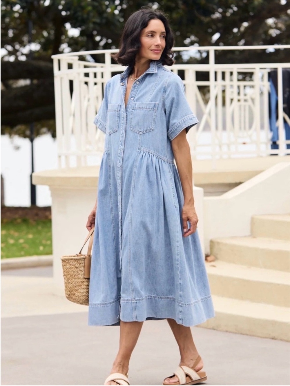 Maye Montana Denim Midi Shirt Dress in Light Blue, Medium